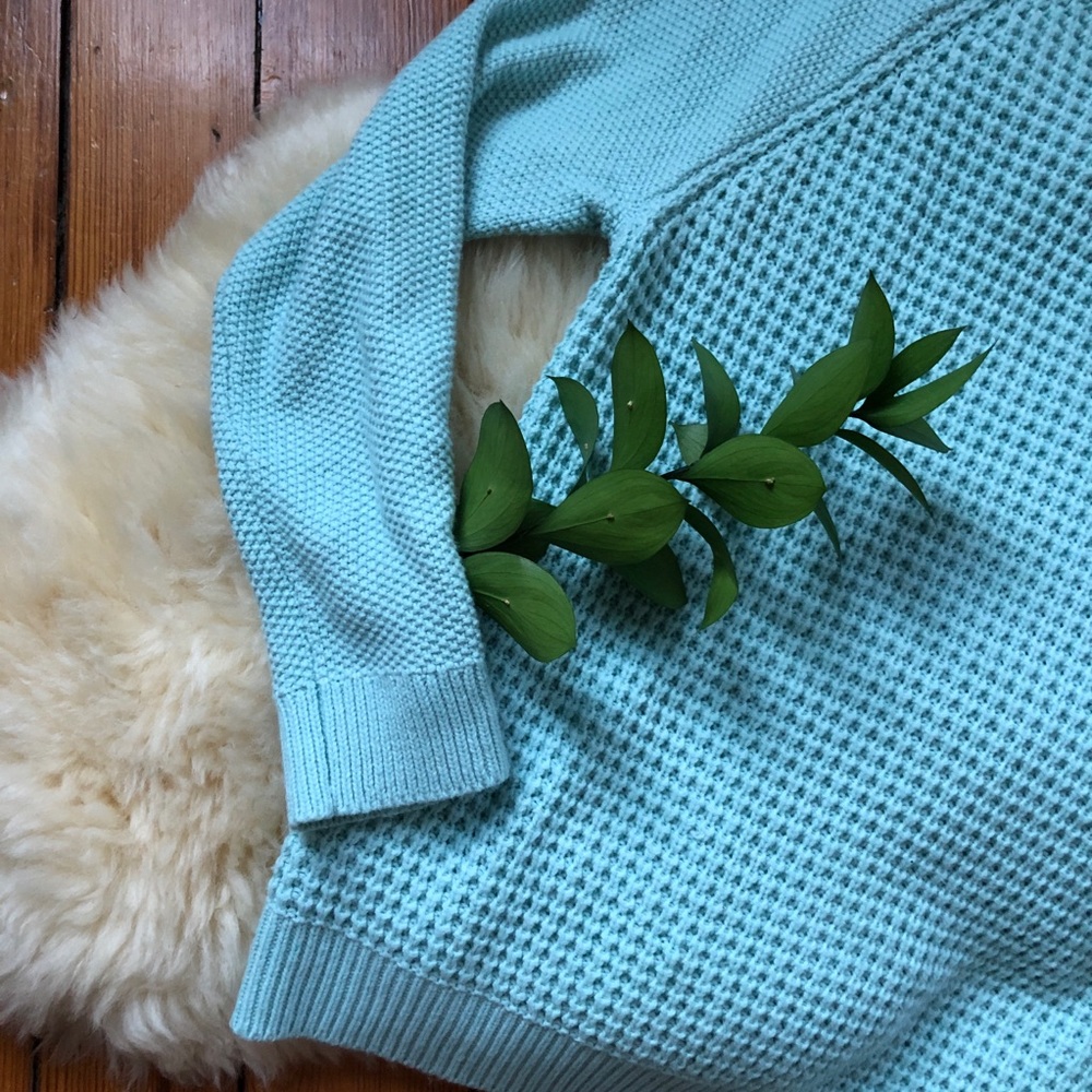 Mint💕Sea Mist Waffle Knit Crew Chunky Sweater M - Picture 4 of 8